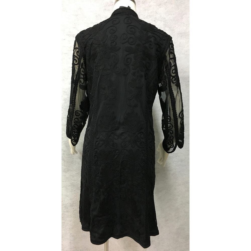 Vintage Collection Black Lace Long Lined Body Zip Up Front Coat Size Large - Picture 7 of 8